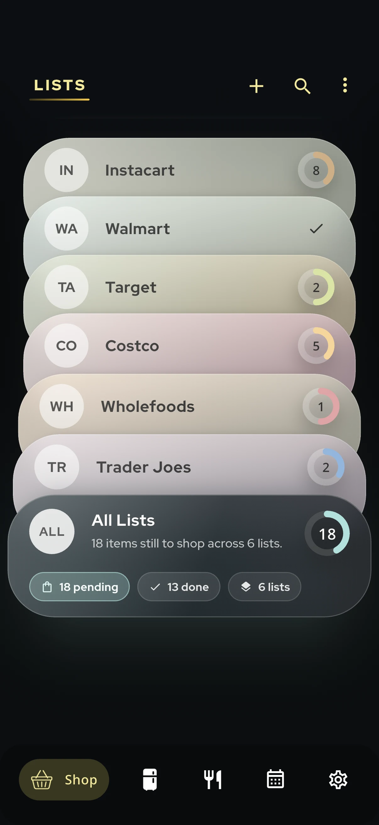 Lists screen