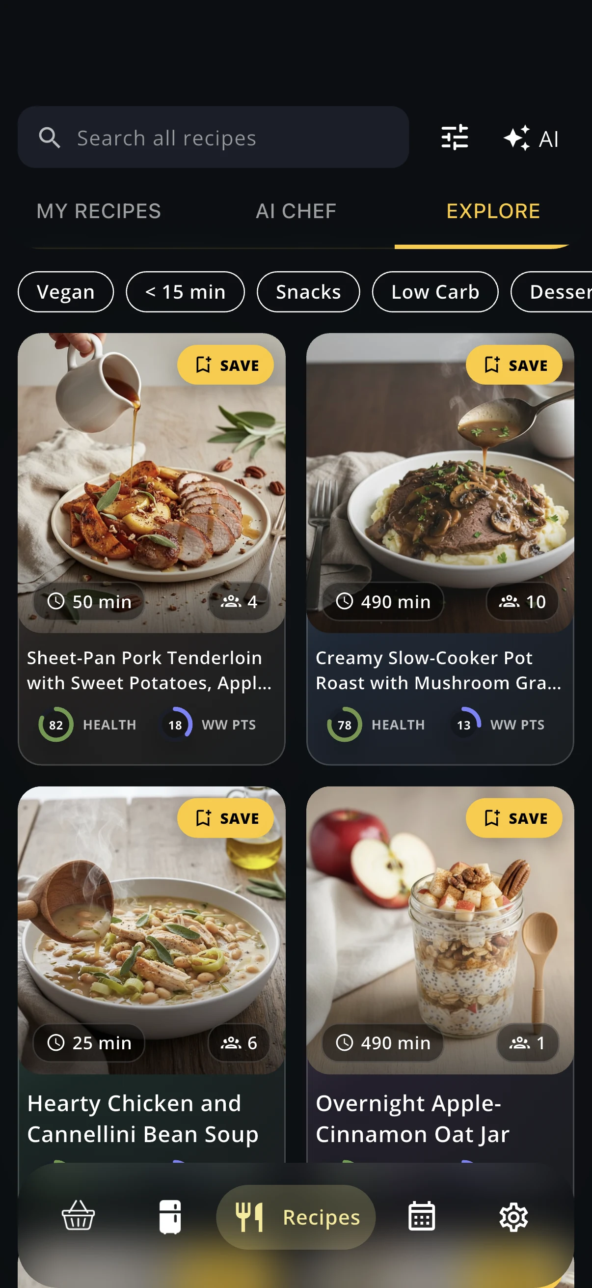Recipes screen